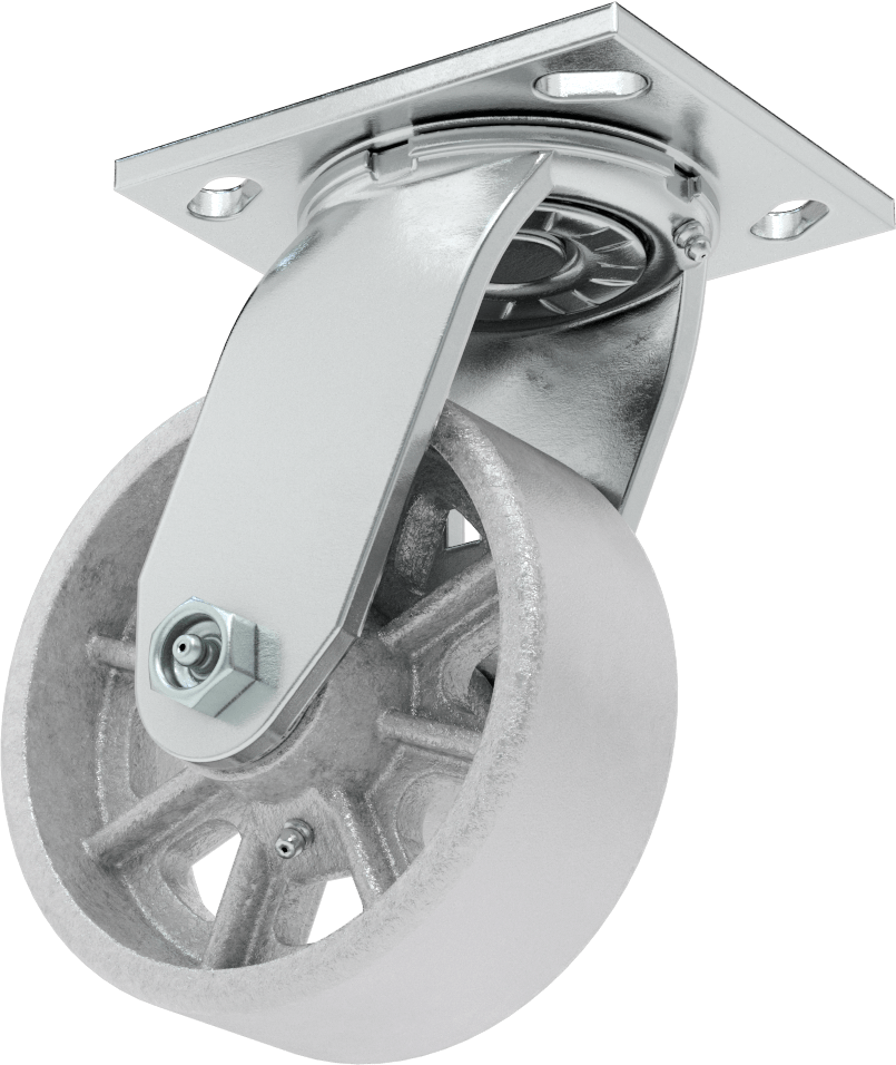4-1/2" x 4" Plakalı Yüksek Kapasiteli Spartan Tekerlek, 5" Çapında Açık Rulmanlı Metal Tekerlekli Döner Tekerlek — 5", Demir, Levha