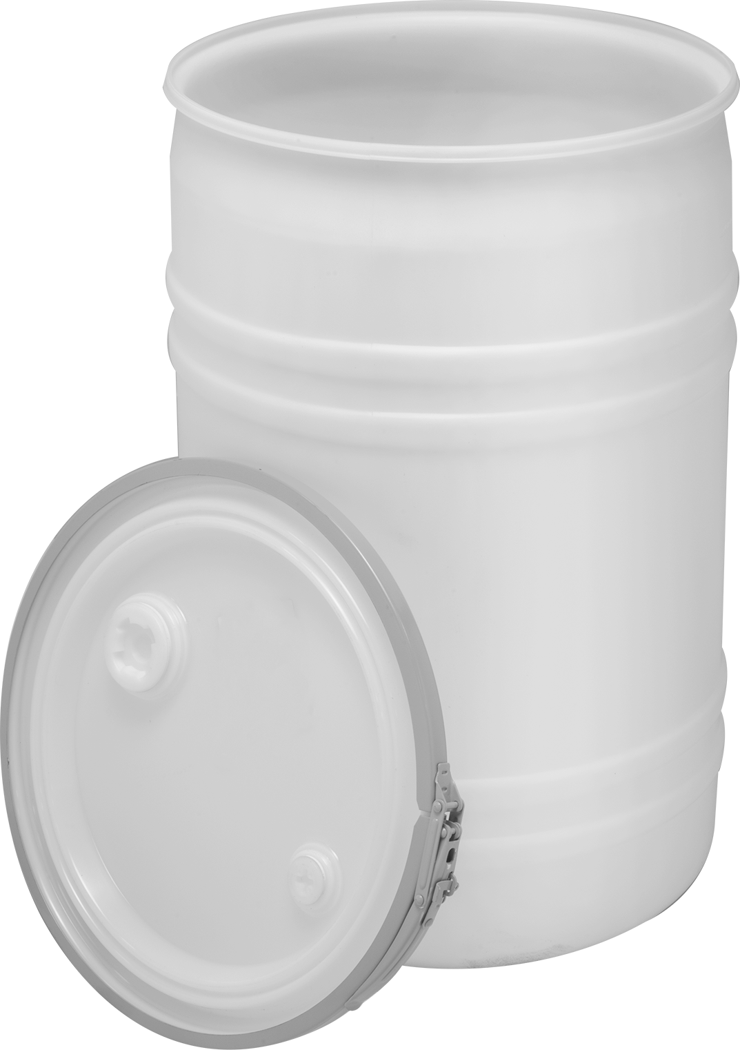 Plastik Varil, Açık Başlık, Kol Kilidi Halkalı, 30 Galon Kapasite, Beyaz — 30 gal., Plastic, Polyethylene, Beyaz
