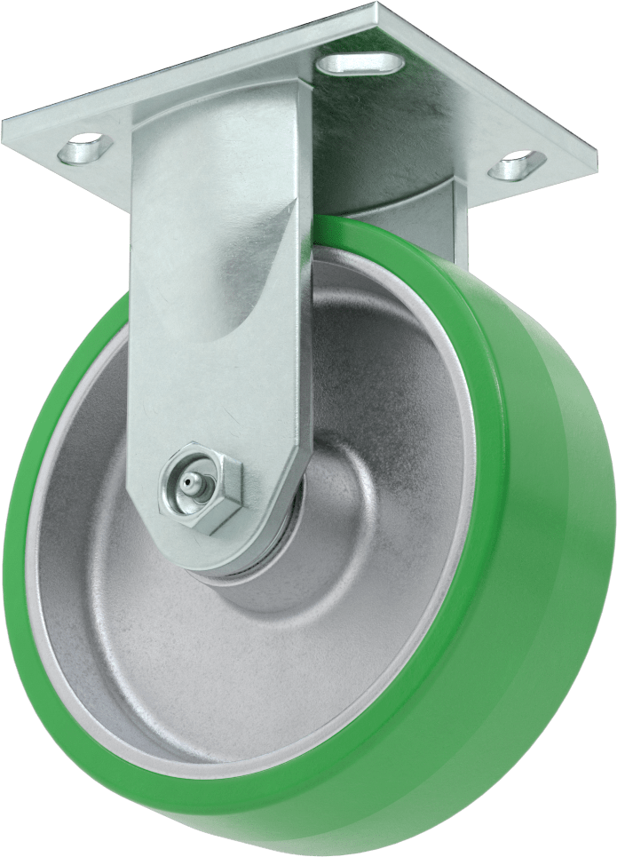 4-1/2" x 4" Plakalı Yüksek Kapasiteli Spartan Tekerlek, 6 inç Çapında Korumalı Rulmanlı Poliüretan Tekerlekli Sert — 6", Levha, 1,200 lb.