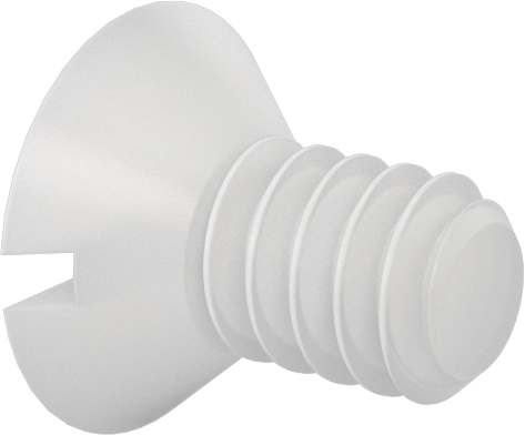 Kimyasal Dayanıklı Yüksek Sıcaklık PTFE Plastik Vida, Yivli Havşa Başlı, 6-32 Diş Boyutu, 1/4" Uzunluk